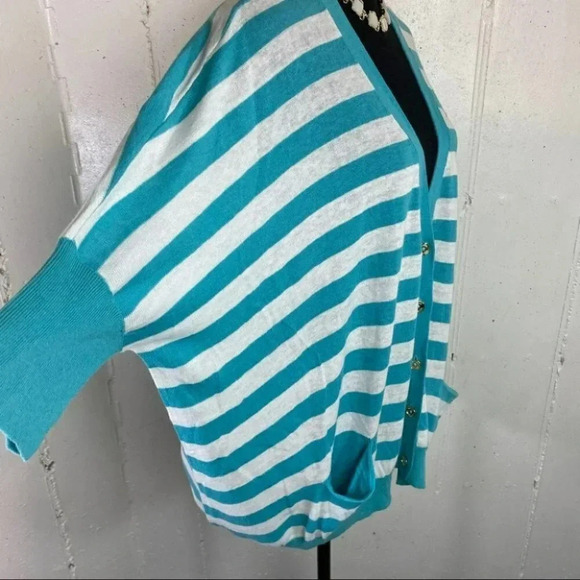 Michael Michael Kors S‎ oversized teal/white color block stripe dolman cardigan - Picture 6 of 8